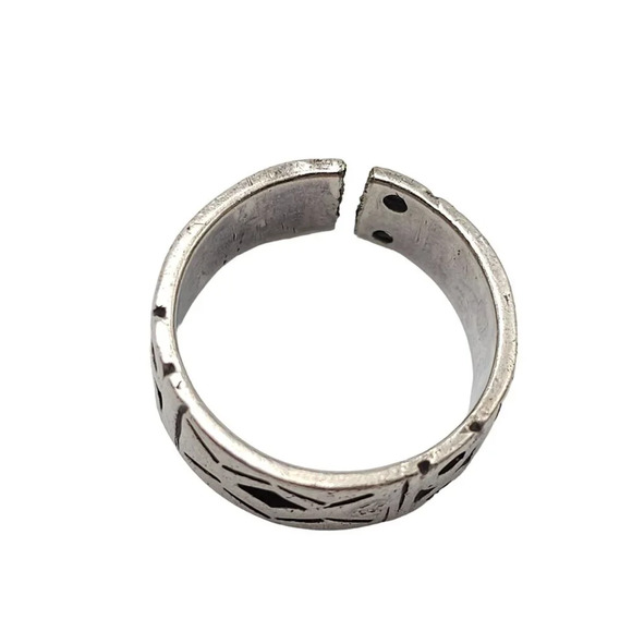 925 Sterling Silver Etched Geometric Patterns Band Ring Size 6.5 Vintage - Picture 3 of 6